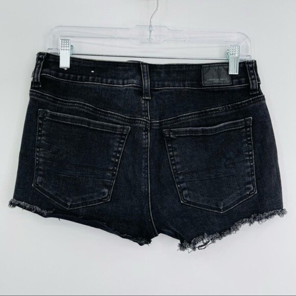 AE American Eagle Hi Rise Shortie Shorts Womens 8 Black‎ Lace Cut Off Denim - Picture 2 of 10